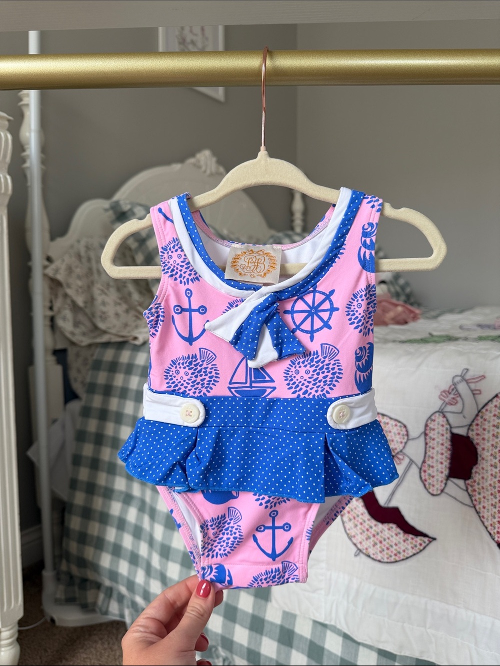 TBBC Nautical Pink & Blue One-Piece Skirted Swimsuit